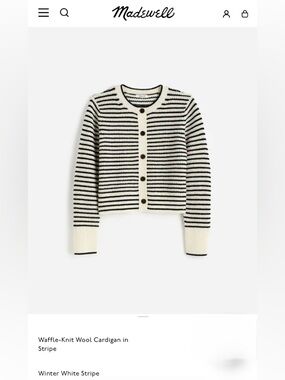 Madewell Cream and Black Striped Waffle-Knit Cardigan